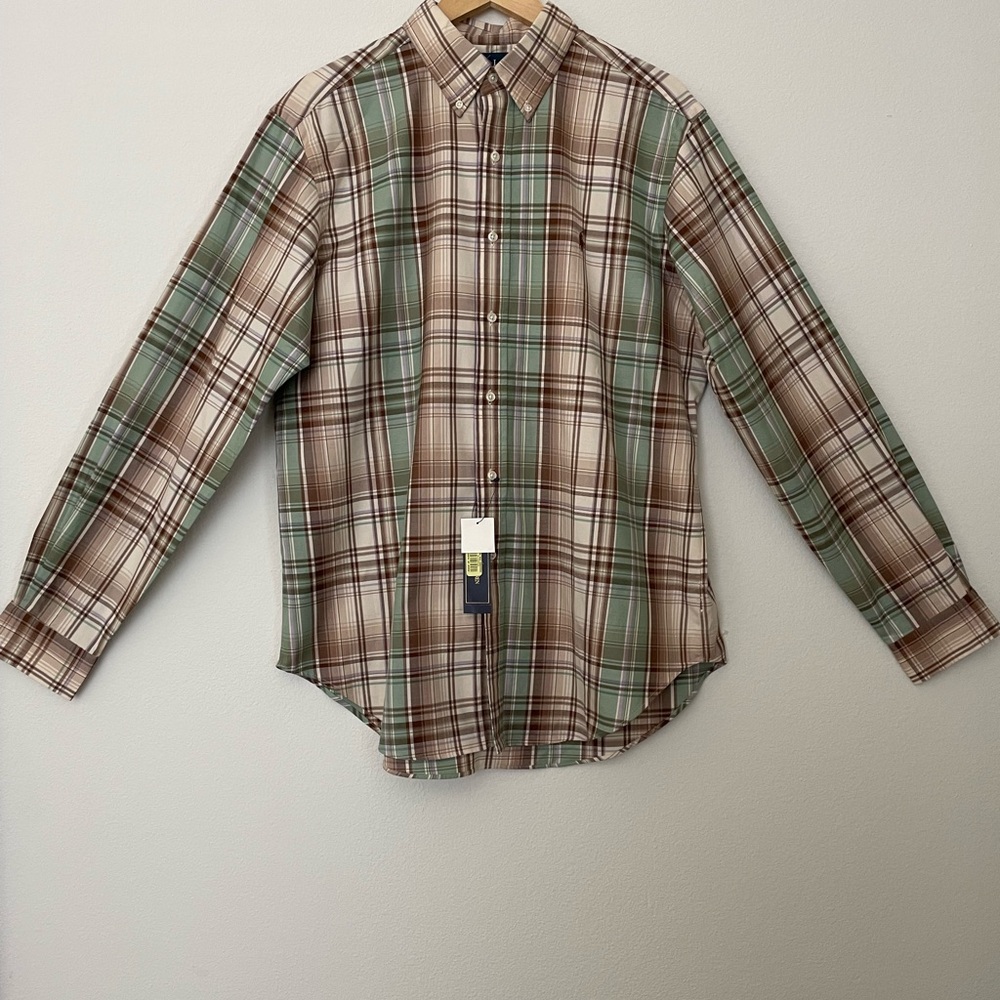 Ralph Lauren Green and Brown Casual Button Down Shirt